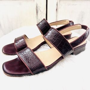 Sesto Meucci Burgundy Croc-Effect Leather Slingback Sandals
